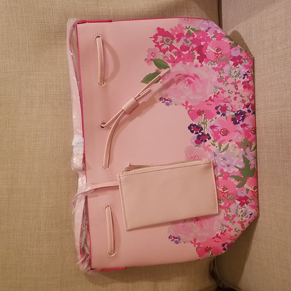 Large Pink Floral Vinyl Bag